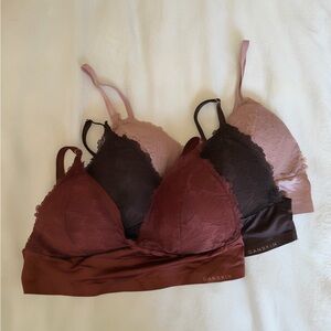 Danskin Women's Lace Bralette Trio - Pink, Copper, Brown